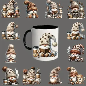 12-Pack Rustic Gnome Coffee Beans Decals, 40oz Tumbler Cup PVC Stickers, Self-Adhesive UV DTF Transfer Wraps for Mugs, Bottles, School Supplies, Arts & Crafts DIY Decor, Coffee Themed Decoration