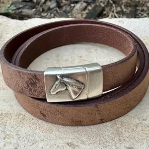 Triple Wrap Leather Bracelet • Horse Clasp • Magnetic Western Bracelet