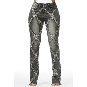Keericka Grey Wash Rhinestone Stacked Flare Jean