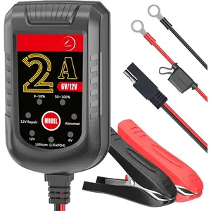 Charger 2A 6V 12V - Trickle Charger and Maintainer with Pulse Repair, Automatic Float Charger for   Boat Lawn Mower ATV RV, 10FT Long , LiFePO4 Lithium AGM Gel Lead Acid