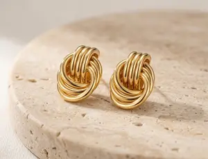 Trendy Gold Knot Stud Earrings for Women, 14K Gold Plated Chunky Statement Earrings, Lightweight Hypoallergenic Jewelry