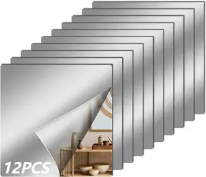 12 Pcs Mirror Sheets Stickers, Non Safety Mirror, 12 x 12 in Self Square Cuttable Mirror Wall Stickers for DIY Craft Home Wall Decoration