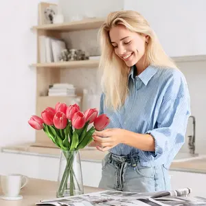 Real Touch Faux Tulip Stems for Vase,10 Pcs Artificial Tulips Flowers,Home&Wedding Decorations, Ideal Gift for Mother's Day, Easter, Valentine's Day