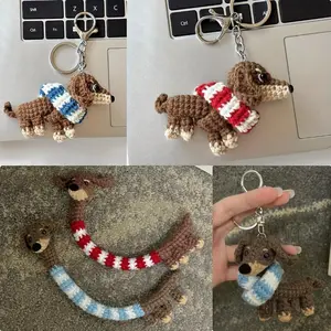 Frankfurter New Hand-knitted Scarf Dog Puppy Bag Pendant Yarn Crochet Gift for Best Friends Keychain for Dog Lovers