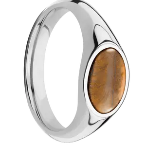Small Horizontal Oval signet ring (12x9mm) in Palladium Silver, with a Wide style band, a Tigers Eye inlay.