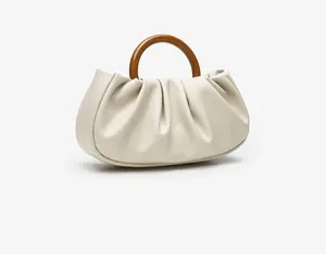 Women's Mini Ruched Evening Tote Bag, Faux Leather/Metallic Crocodile Print Handbag with Wooden/Leather Handle, Multiple Colors Shoulder Clutch