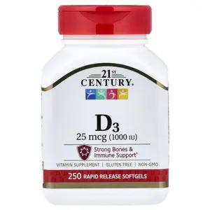 21st Century Vitamin D3, 25 mcg (1,000 IU), 250 Rapid Release Softgels