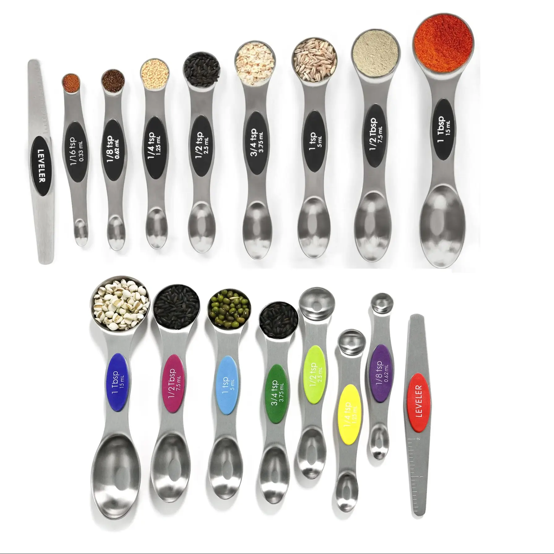 Magnetic Measuring Spoons Set Multifunctional Measuring Spoon Stainless Steel with Level, & Color Options, Stackable Metal Spoons for Baking, Kitchenware, Utensils, Food Measuring Tool, Kitchen Essentials