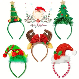 Classic Christmas Headbands Set, Santa Reindeer Tree Designs, Durable Plastic Material, Non-Electric Seasonal Accessories