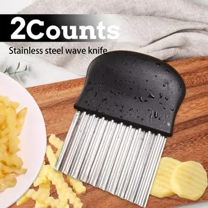 Pack Stainless Steel Crinkle Potato Cutter, Wave Shaped French Fry Slicer Knife, Multifunctional Vegetable Chopper for Potato, Carrot, Onion, Home Kitchen DIY Cooking