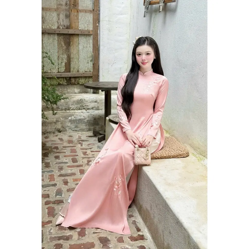 Elegant Pastel Teal Ao Dai, Sophisticated Modern Traditional Vietnamese Dress with Delicate Embroidery