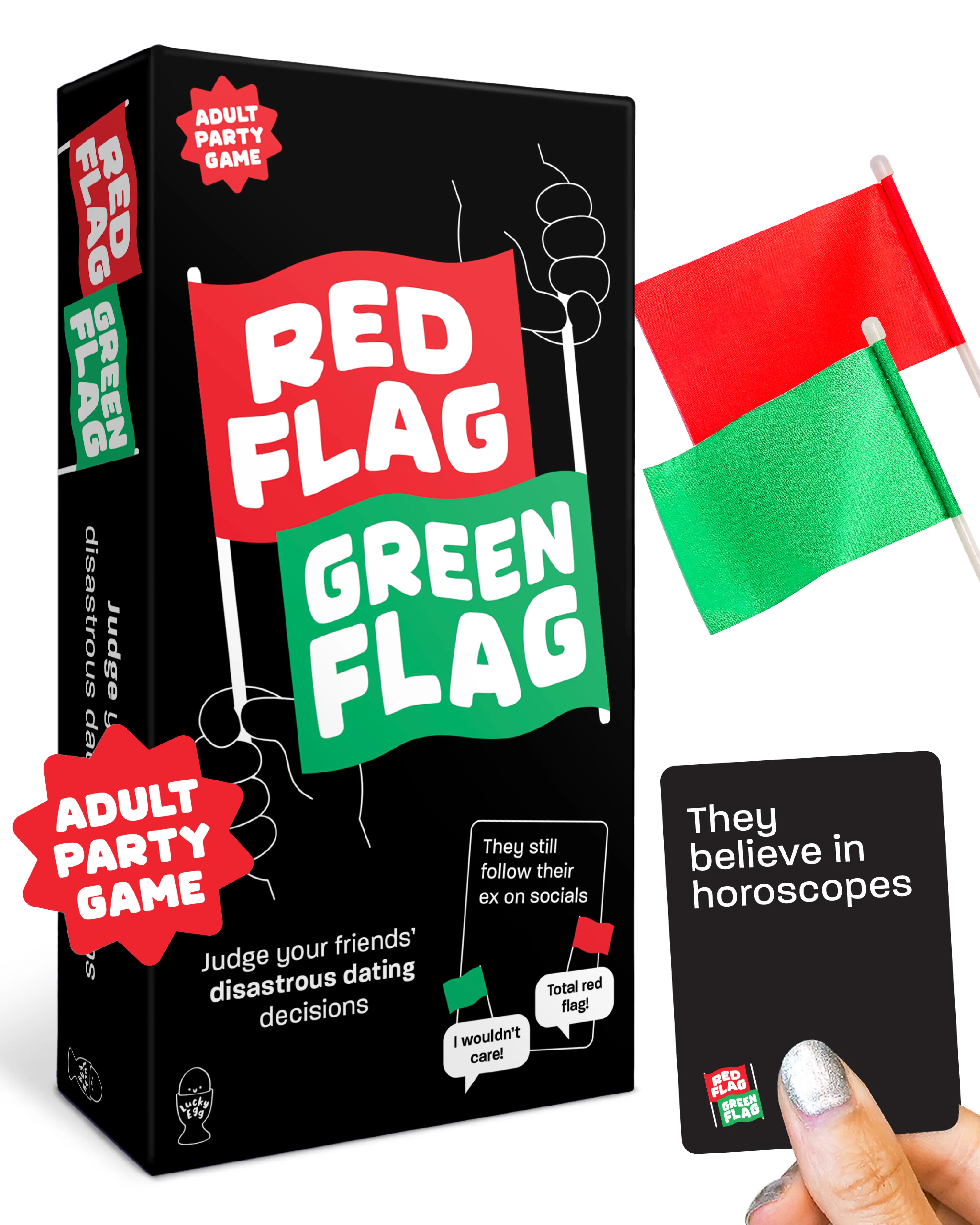 Red Flag Green Flag Game: Judge Your Friends’ Disastrous Dating Decisions | Ages 15+ | 3-10 Players | 230 Scenario Cards | Teens & Adults |