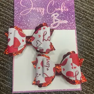 Valentines Hair Bows for girls, 2pcs 3in kissy bow Clips with,