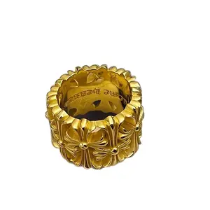 Authentic Han Wanfu Luo Xin Punk round tomb gold ring for men and women cross wide version ring