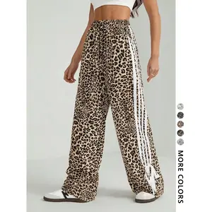 Women's leopard print lace up wide leg loose pants, casual and comfortable pants, all season women's underwearRAIMENTRY
