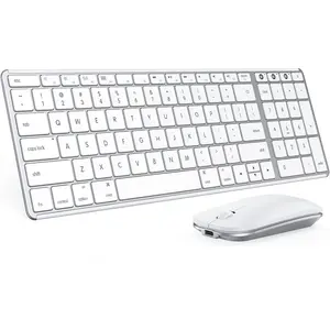 Keyboard and  Combo for , SKM64-2 Rechargeable Silent  Keyboard  Compact Slim, 3 Multi-Device Connection, Compatible for  MacBook Pro/Air iPad, White