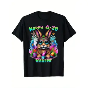 100% Cotton Happy 420 Easter Bunny Smoking Funny Men'S Novelty T-Shirt,Perfect Gift for Men, Women, Parents And Friends