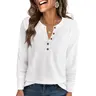 ANRABESS Women's Long Sleeve Casual Loose Button Up V Neck Henley Tops Waffle Knit Shirts Dressy Fall Winter Basic Tee Blouse