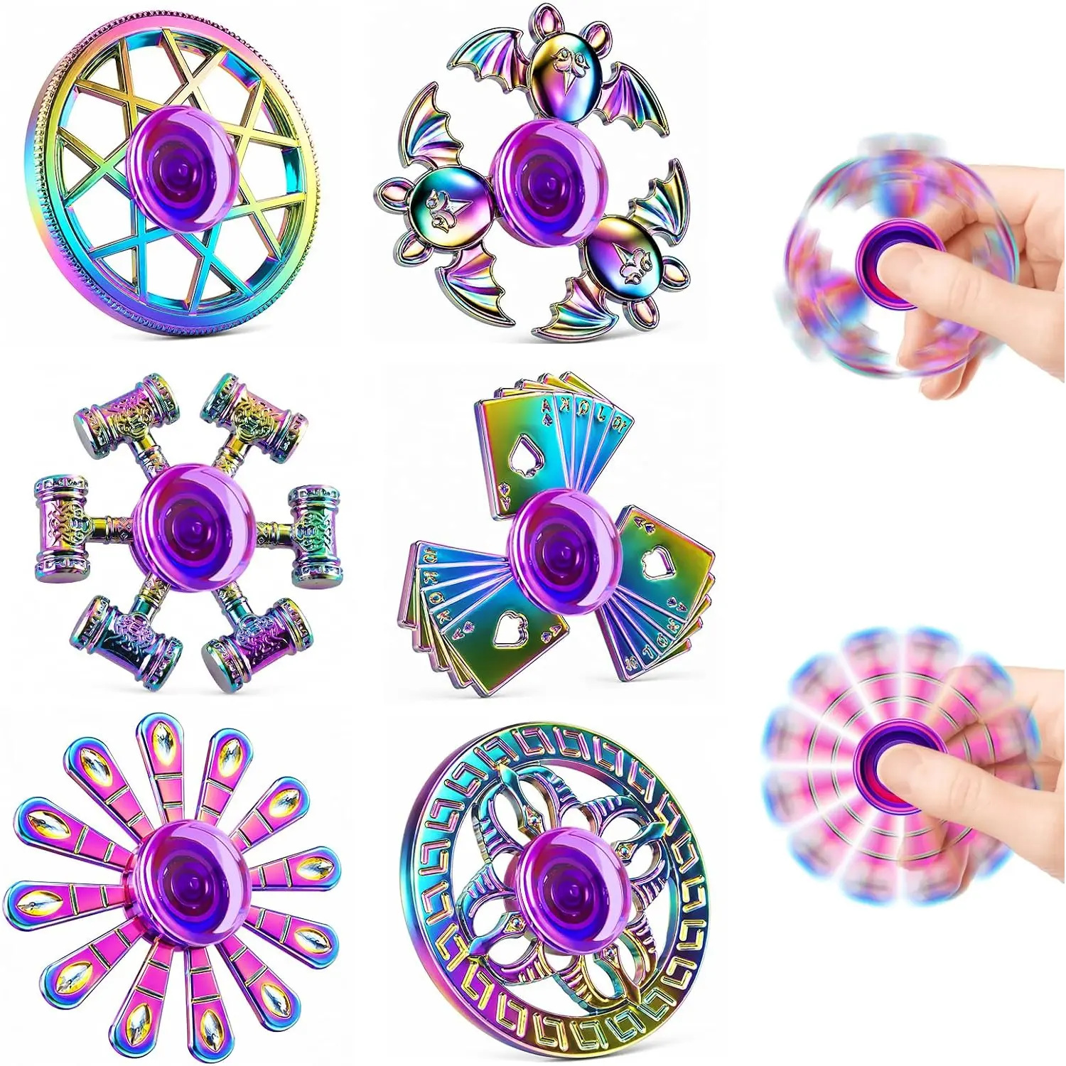 6 Pack Metal Fidget Spinner for Kids and Adults, Fidget Toys for Focus, Stress Relief, ADHD & Anxiety, Sensory Fidget Set for Blue Monday Relief