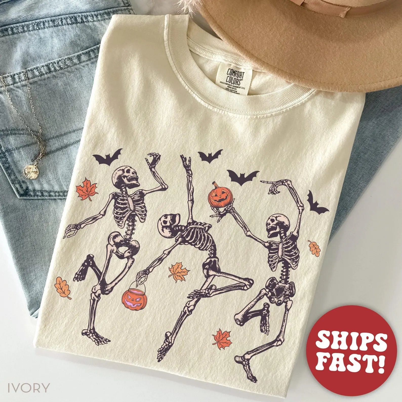 Comfort Colors Dancing Skeleton Shirt, Halloween Shirt, Pumpkin Shirt, Skeleton Halloween T-Shirt