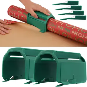 Green 2-Pack Gift Wrap Cutters with 4 Replaceable Blade Sets for Christmas, Halloween, and Birthday Packaging, Double-Sided Christmas Paper Cutter