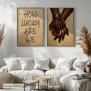 Black Couple Holding Hands Wall Art Unframed, How Lucky Are We Quote Poster,   Fashion Wall Art, House Decor, Home Decor, Room Decor, Abstract Printable Black Art