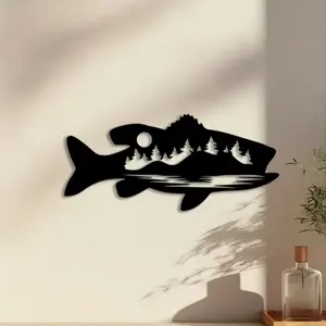 ​​1pc Bass Fish Metal Wall Art, Bass Fish Statue Mural, Perfect for Living Room Wall, Lake House Wall, Fishing Wall, Nature Decor, Ideal Gift for Anglers, Powder-Coated Metal​​