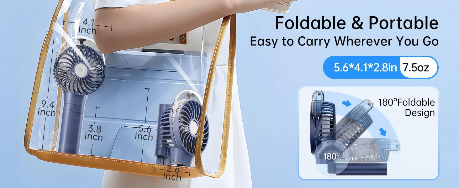 Handheld Misting Fan, USB Rechargeable Mini Fan, 3-Speed Portable Foldable Fan For Travel Outdoors Hiking Camping Office Mobile Mother's Day Gifts