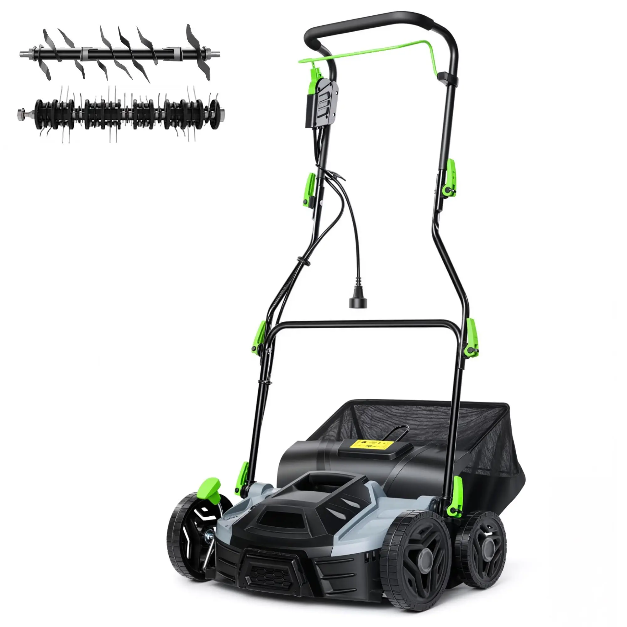 GARVEE Electric Lawn Dethatcher Scarifier 15.5 Amp, 14-Inch Corded Dethatcher with 14.5 gal Collection Bag, 5-Position Depth Adjustment & 3-Height Adjustable Handle for Yard Care and Lawn Aeration