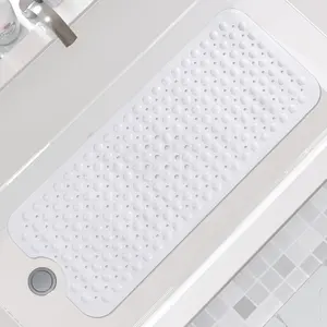 Non Slip Bathtub Mat 40 x 16 Inch, Extra Long Shower Mat with Drain Holes, Machine Washable  Bath Mats,  Suction Cups for Bathroom Floor, Pure White