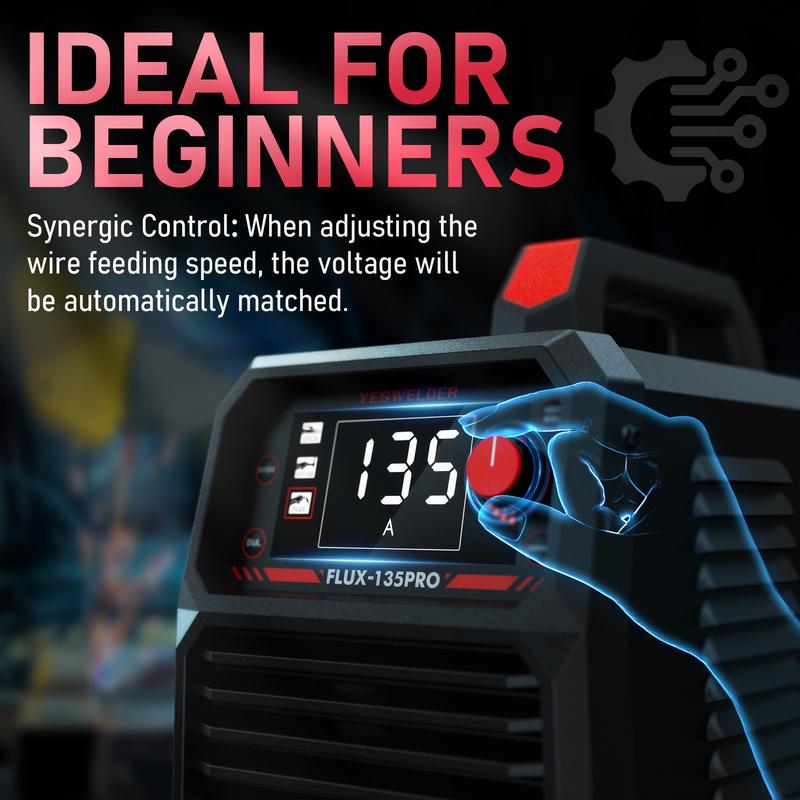 YESWELDER FLUX-135PRO 135Amp 110V Flux Core MIG Welder, Gasless MIG/Lift TIG/Stick 3-in-1 Welding Machine, Digital Display DC IGBT Synergic Control