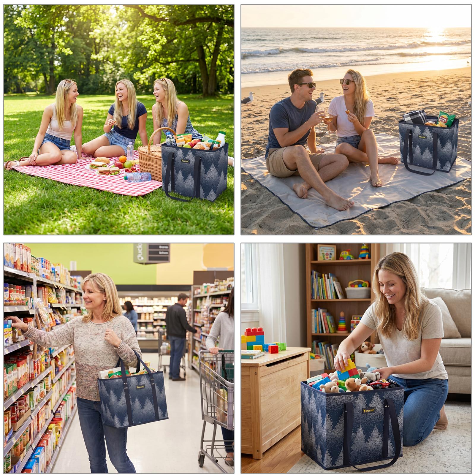 Dealsforyou 3-Pk Durable Fabric Reusable Grocery Bags - Heavy Duty, Foldable Shopping Totes with Reinforced Bottom, Reinforced Handles, Multi-Purpose Storage Bags for Home Organization, Durable Fabric Bag,dorm essentials,home decor