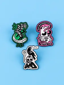 3pcs/set Horror Skull Pins, Mystery Eye Design Vintage Punk Zinc Alloy Badges, Fashion Halloween Party Cool Accessories