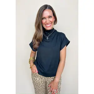 Fall Essential Cowl Neck Lightweight Sweater Top in Black