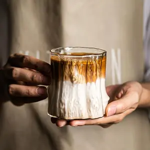 Single Tree Pattern Glass Coffee Cup, High Borosilicate Glass, Heat Resistant, Ideal for Ice Coffee, Milk, Office, Home, Outdoor Use