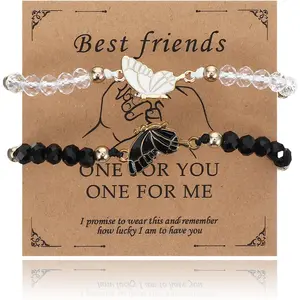2 count   Bracelet, Matching Couple Bracelets,Butterfly Bff Bracelets, Adjustable Strand Matching Bracelets for Couples,Long Distance Relationship Gifts for Boyfriend Girlfriend Him Her