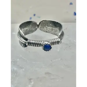 Feather ring blue lapis band southwest size 5 sterling silver women