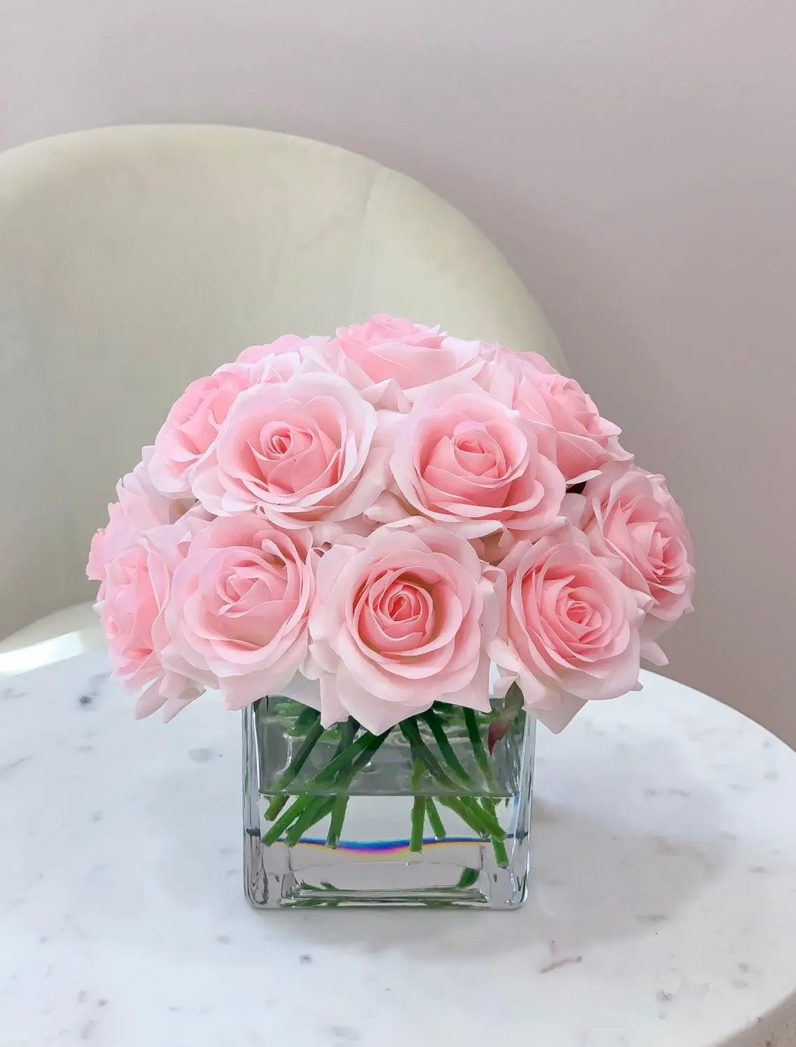 20 Real Touch Pink Roses Arrangement