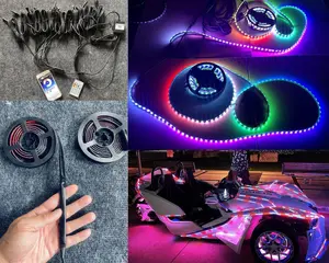 YDZWAVUI 16PCS 6.5FT RGB Chasing Flow Blackout Smoked Full Tinted IP65 Waterproof Light Strips for Polaris Slingshot SSL Motorcycle Off-Road Sportman Car Truck Underbody LED Light Bluetooth Remote Control