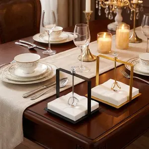 Gold Square Metal Tissue Holder Decorative Paper Press Stand Minimalist Style Tabletop Tissue Organizer For Dining Room Hotel Restaurant Countertop Decorative Ornament