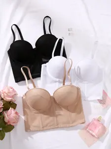3 Pieces Sexy Women's Bra Underwear Anti-Expansion Push-Up Comfortable Halloween Costume Lingerie Basic Black White Beige Minimalist Everyday Style Supportive Bra Womenswear Black+White+Beige confort able br soft cup Bridal