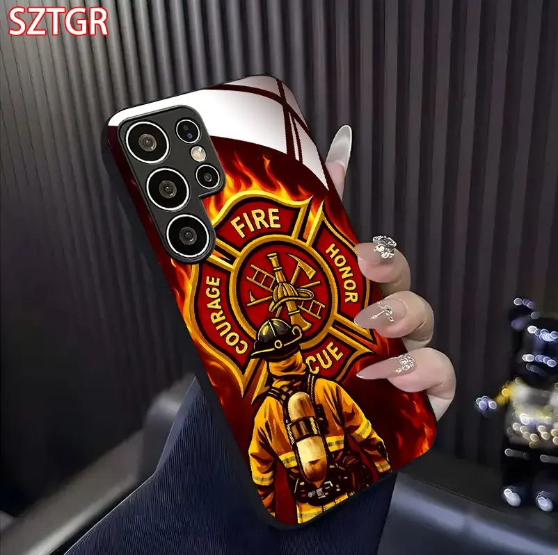 Firefighter Emblem Phone Case Heroic Rescue Aesthetic Glass For Samsung Galaxy S22 S23 S24 S25 S26 Ultra Plus A13 A14 A15 A16 A36 A17 A34 FE A Gift For Her Elegant Phone Case Fashion Protective Case