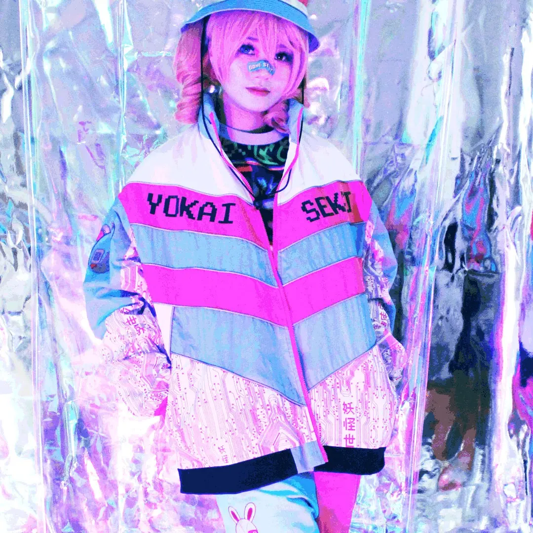 Kawaii Fighter Windbreaker Jacket Fabric  Embroidered