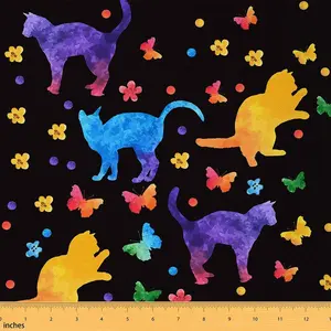 Colorful Cat 2 Yard Colorful Rainbow Upholstery Fabric,Lovely Rainbows Fabric By The Yard for Women Men,Cute Cat Butterfly Rainbow Waterproof Fabric, Decorative Fabric, Indoor Fabric