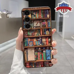Soft Phone Case Compatible with Galaxy S26 S23 Ultra S24 Plus S25 S22+ Cartoon Bookshelf Pattern Full-body Camera lens Protection skin-friendly feel Cover Shell