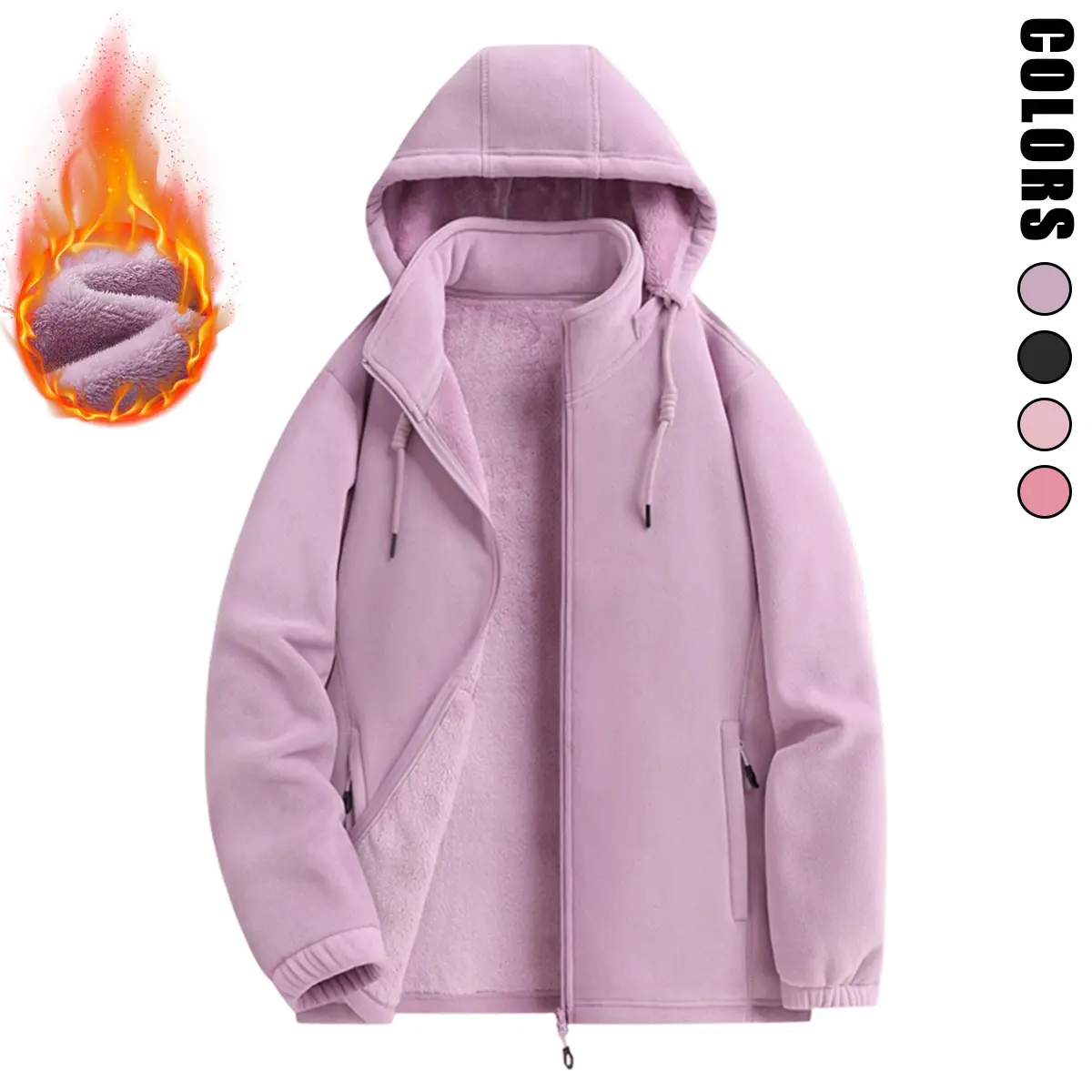 Women’s Ultra-Soft Fleece Hooded Jacket - Full Zip, Detachable Hood, Classic Solid Color, Comfortable, Stylish - Long Sleeve Tops, Zip Up Hoodies, Casual Basics - Suitable for Everyday Wear & Outdoor Activities