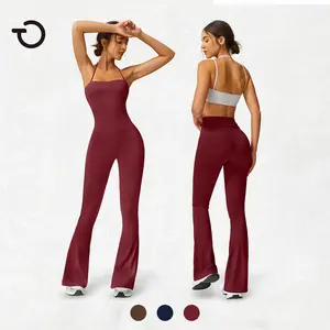 TimeOFF Women's Halter Flare Yoga Jumpsuit - High Waist, Butt Lifting, Stretchy Fabric, Restriction-Preventing, Tummy Control, Solid Color, Sporty, Stylish Activewear, Workout Apparel for Yoga, Gym