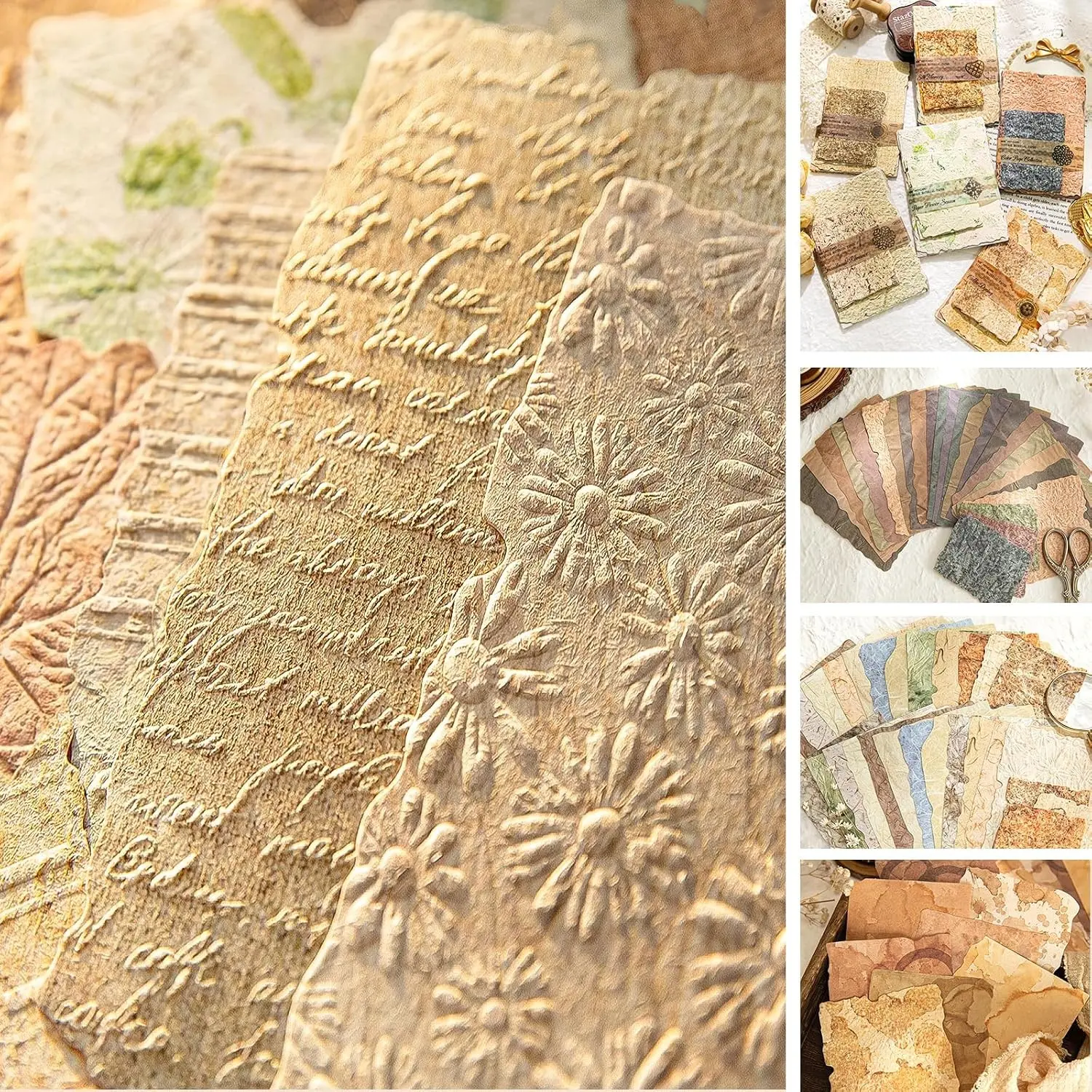 168 Pcs Textured Scrapbook Paper, Embossed Decoupage Paper, Junk Journaling | Vintage Rice Paper Kit for Scrapbooking Supplies Cards Making Collage Mixed Media, 6 Pack Decorative Materials DIY Craft