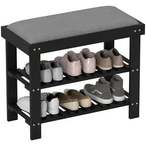 HOMCOM Bamboo 3-Tier Upholstered Dual-Use Multi-Functional Indoor Storage Bench, Cushioned Entryway Organizer, 35.4x11.4x19.3in, 331lbs Capacity, Cream White (for Entryway, Hallway), Dual-Use Storage Benches, Indoor Storage Benches