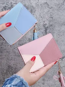 Fashion Three-Color Patchwork Wallet, PU Leather Credit Card Holder, Women's Casual Short Wallet, Christmas Gift, Valentine's Day Gift